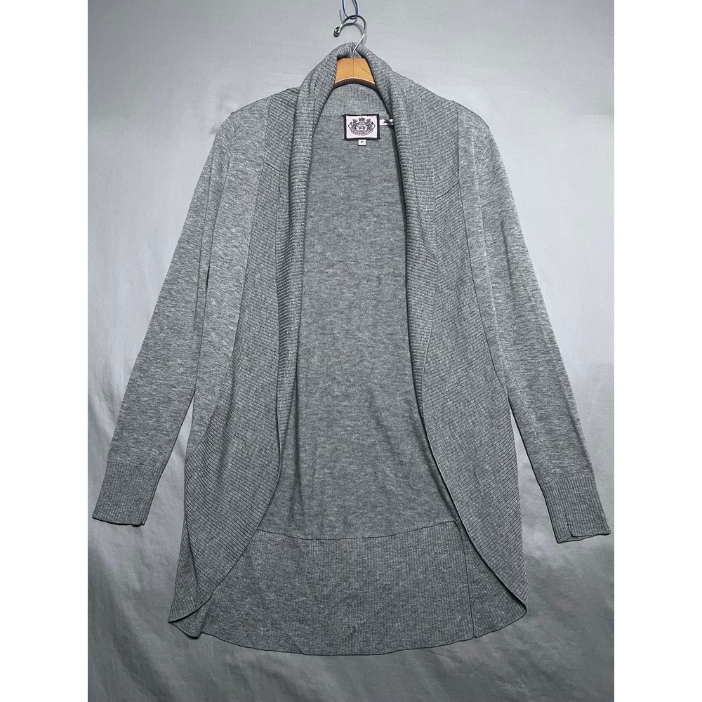Juicy Couture Grey Open Front Cardigan Sweater Shawl Collar Heart Logo Size P